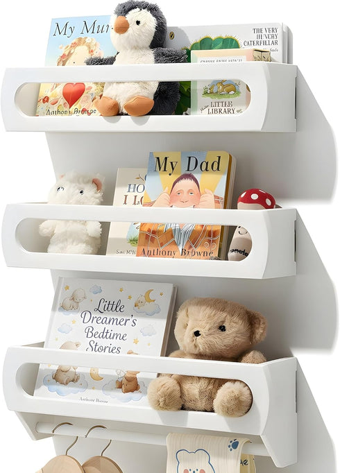 Homewisp Nursery Shelves for Wall, Premium Bamboo Wood, Fully Assembled - Nursery Book