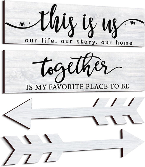 Jetec 4 Pcs Wooden Arrow Wall Decor, Rustic Family Signs for Home Wall Decor, 15 x 4 x 0.2 Inch (White)