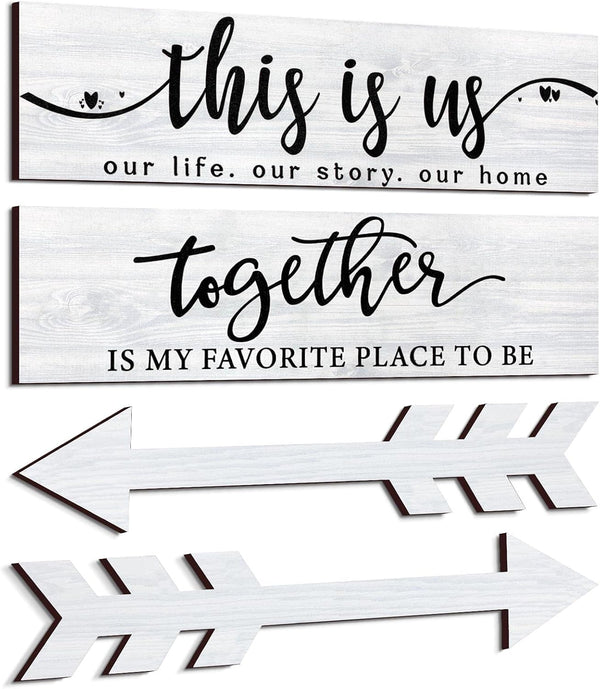 Jetec 4 Pcs Wooden Arrow Wall Decor, Rustic Family Signs for Home Wall Decor, 15 x 4 x 0.2 Inch (White)