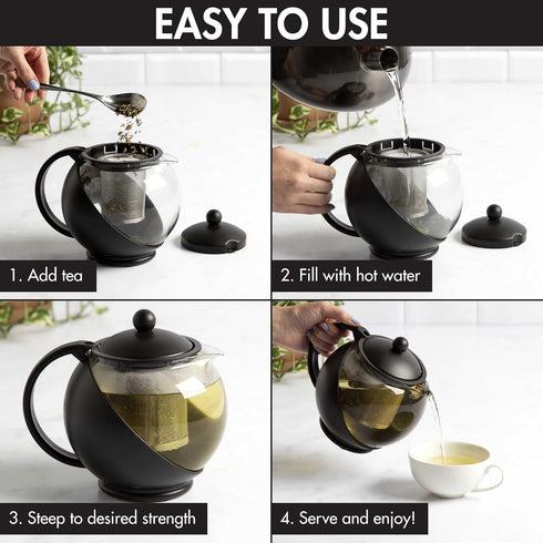 Primula Half Moon Teapot with Removable Infuser, Glass Tea Maker with Reusable Fine Mesh Stainless Steel Filter,