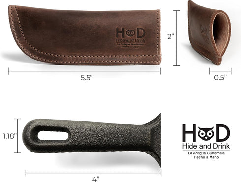 Hide & Drink Full Grain Leather Hot Handle Protector, Double Layered, Bourbon Brown