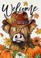 Welcome Fall Highland Cow Decorative Garden Flag, Autumn Farm Animal Pumpkin Maple Leaves Yard Decor 12 x 18