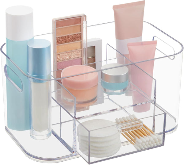 STORi Bliss Clear Makeup Organizer for Countertop, Divided Bathroom Storage Drawer, Makeup Brush Holder