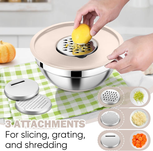 E-far 25PCS Mixing Bowls with Lid Set, Stainless Steel Nesting Prep Bowls with Grater Attachments for Cooking, Food