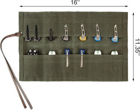 Knife Display Bag With 12 Slots Pocket Knives,Folding Knife Holder Organizer,Knives Roll Collection Protector Bag,Tactical Outdoor for EDC Mini Knife Bags (Army Green)