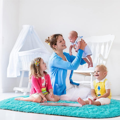 Noahas Ultra Soft Fluffy Bedroom Rugs - Kids Room Carpet Modern Shaggy Area Rugs 2.6' X 5.3', Teal Blue