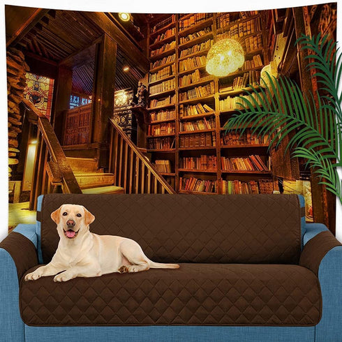 UHOMETAP 93x71 Inches GTQQUH1005 Vintage Library Tapestry, Gothic Bookshelf Books on Bookshelf Children Adults Room