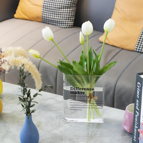 BuyCard Clear Acrylic Book Vase for Flowers, Transparent Flower Vase for Home Decor, Simplicity Bookshelf Decor, Unique