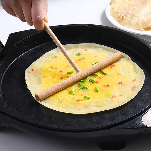 4 Pcs Crepe Spreader Stick and Spatula Kit with Random Color Oil Brush for Large Crepe Pan Maker