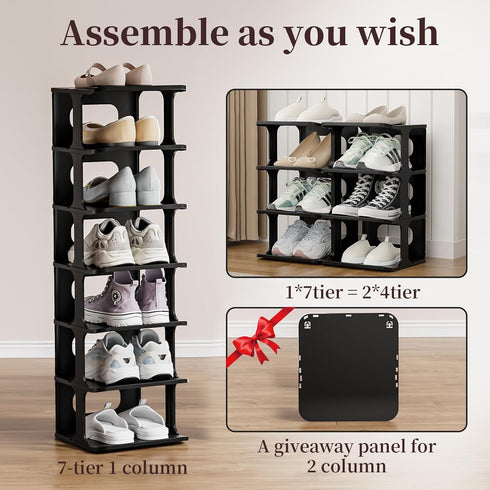 7-Tier Closet HAIXIN Vertical Narrow Tall Shoe Rack for Front Door Entrance, Sturdy Stackable Shoe Rack Organizer