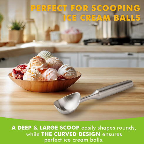 Seamless Frozen Saebye Ice Cream Scoop Stainless Steel. Ice Cream Scooper, Heavy Duty, Design, Comfortable Grip Long