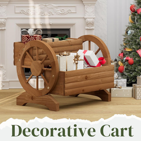 PULIJIAJU Wooden Wagon Planter Flower Cart with Wheels Garden Box Garden Planter, Decorative Planter for Flowers Herbs