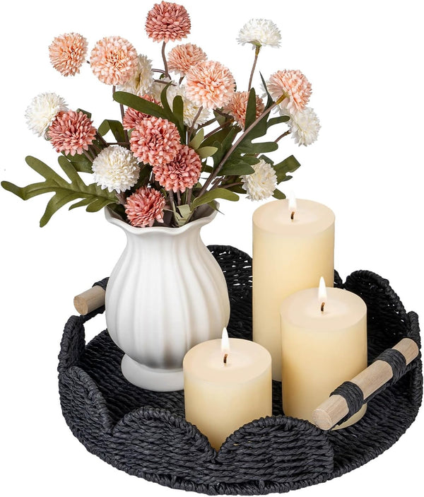 CubesLand Round Scalloped Decorative Centerpiece Tray for Coffee Table, Home Decor, Living