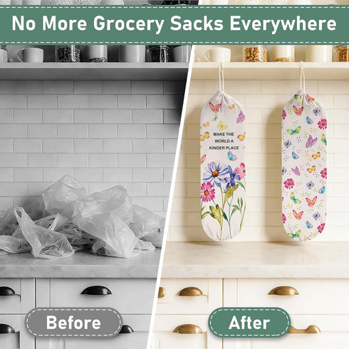 2PCS Butterfly Plastic Bag Holder for Kitchen Essentials, Reusable Hanging Grocery Bag Organizer, Washable Large