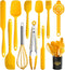 Silicone Spatula Set of 11 Kitchen Utensils with Iron Holder for Baking, Cooking, and Mixing, Dishwasher Safe, Yellow