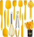 Silicone Spatula Set of 11 Kitchen Utensils with Iron Holder for Baking, Cooking, and Mixing, Dishwasher Safe, Yellow