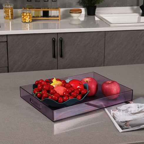 Handles,16" 12" Countertop Sooyee Violet Clear Acrylic Serving Tray with x Decorative Tray for Breakfast, Tea, Food