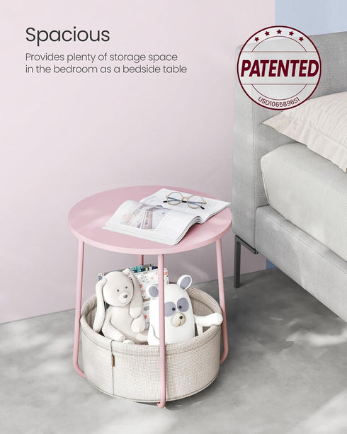 ULET223R61 VASAGLE LILEA Collection - Small Round Side End Table, Modern Nightstand with Fabric Basket, Jelly Pink