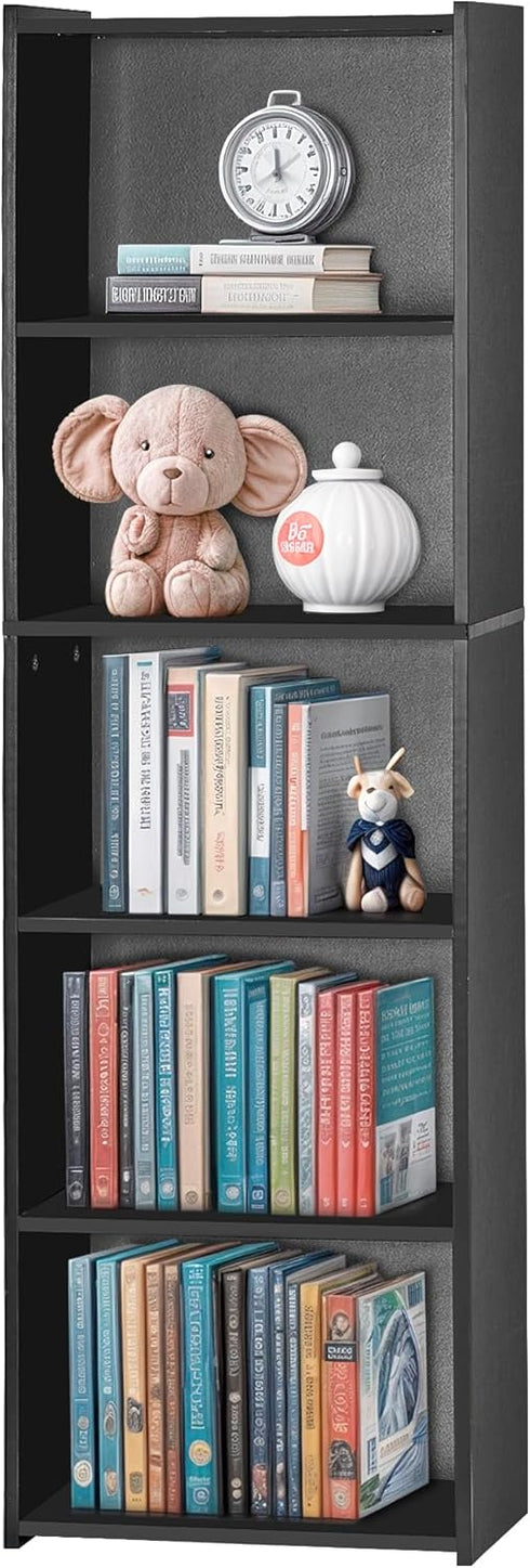 5-Tier ZENY Shelf Bookcase, Freestanding Wood Storage Display Open Bookshelf for Home Office (Black)