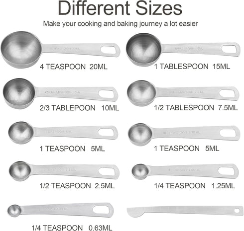 Lucky Plus Stainless Steel Measuring Spoons Set, 18/8(304) Steel Material, Heavy Duty 9 Measuring Spoons (10ml & 20ml)