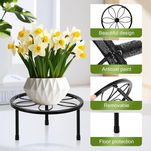2 Pack 7.8" ESRICH Metal Plant Stand Indoor , Black Plant Stands Outdoor, Rustproof Round Heavy Duty Flower Pot Stand
