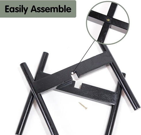 Wooden Plant Stand, 12.2" x 13.8" Indoor Outdoor Holder, Natural Boho Style, Assembly Required (Black, Excluding Potted