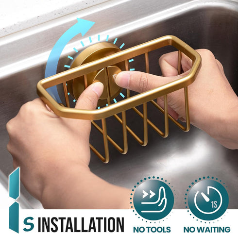 TAILI Sponge Holder for Kitchen Sink with Strong Suction Cup, Rustproof Aluminum Sink Caddy for Sponges, Brushes