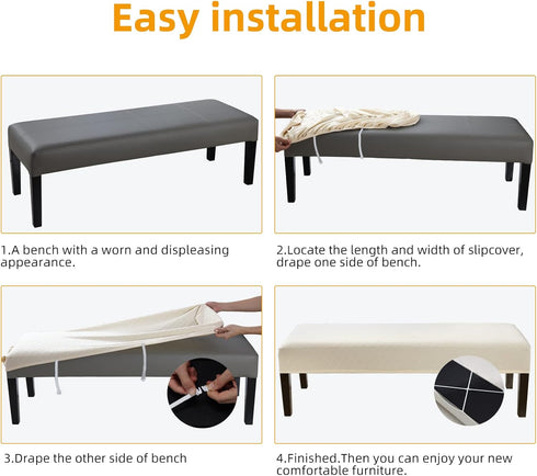 Stretch Jacquard Dining Bench Cover, Removable Washable Slipcover Protector for Bedroom, Kitchen, Hotel (Beige)