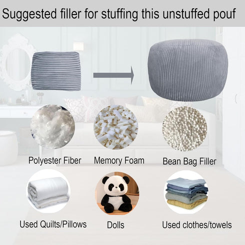 Sanmudecor Unstuffed Ottoman Pouf Cover, Foot Rest Cover, Bean Bag Chair Cover (Gray)