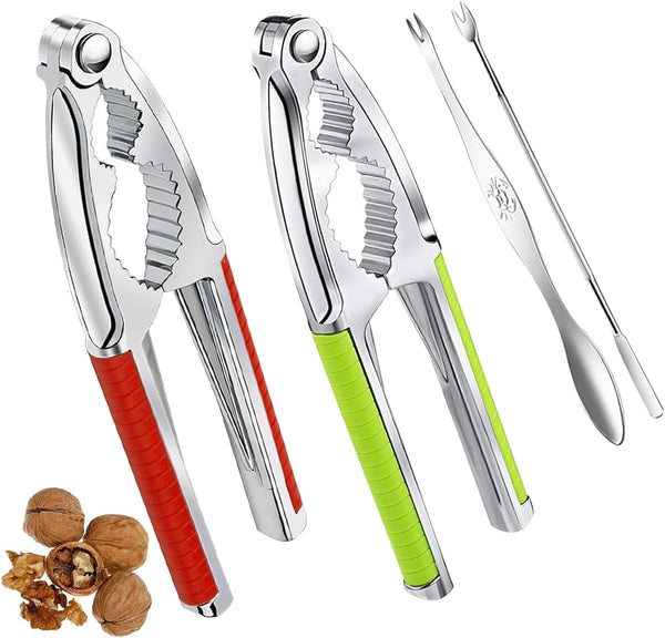 GZLT Nut Cracker, 2-Pack Stainless Steel Nutcracker with Non-Slip Handle, for Walnuts, Pecans,