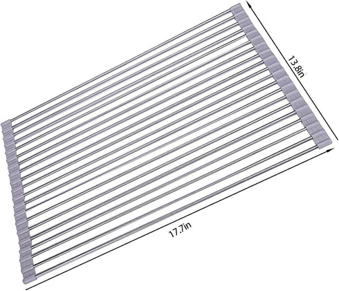 Roll up Dish Drying Rack - Over The Sink Silicone Kitchenware Folding Draining Rack SUS304 Stainless Steel