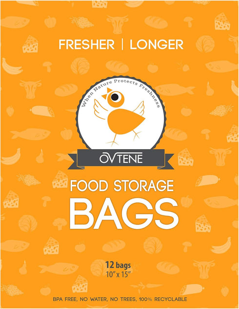 Food Storage Bags for Cheese, Meat, and Produce - 12 Large Bags (10”x15”) Keeps Food Fresher Longer