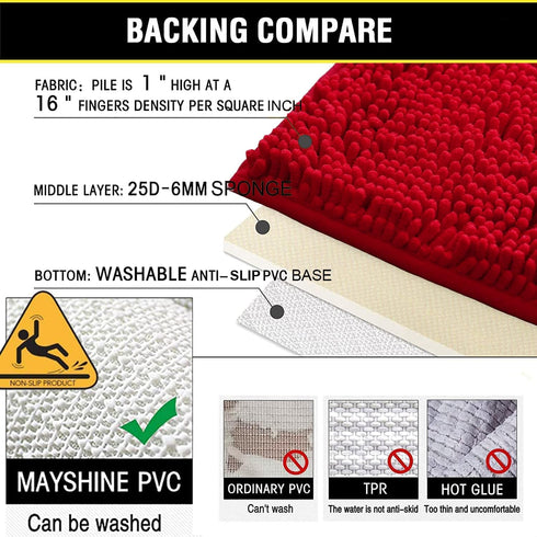 Bathroom Rugs Chenille 3-Piece Set, Extra Soft Absorbent Shag Mats, Machine Wash, Non-Slip Underside, Plush Carpet