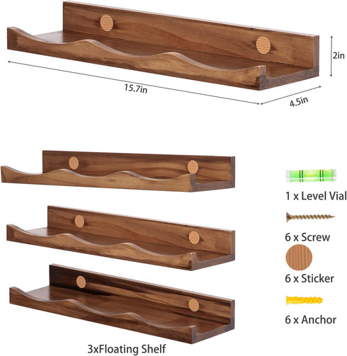 15.7 Inches, Set 3, AZSKY Floating Bookshelf for Kids, Floating Shelves for Wall, Cloud Picture Ledge Shelf - Walnut