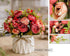Silk Rose Bouquets Artificial Flowers Fake Flowers with Ceramics Vase for Home Office Wedding Table Decoration (Red Bud)