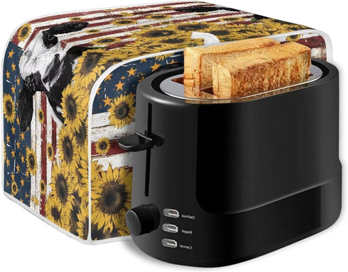 American Flag Toaster Dust Cover, Washable Cow Sunflower 2 Slice Toaster Cover, Decorative Kitchen Appliance Protector