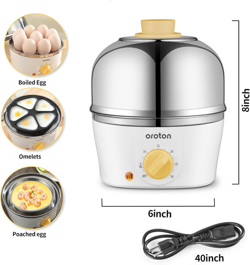 9-Egg 304 3 Oroton Stainless Steel Egg Cooker Steam & Boil Eggs with Timer, Automatic Shut-Off & Cooking Modes