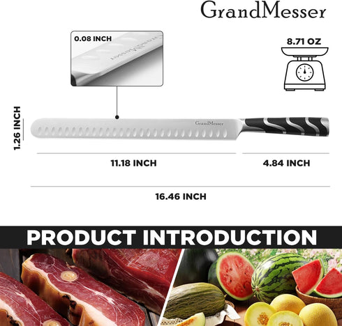 Carving Knife, 12 Inch Slicing Knife for Meat, Premium German Steel Brisket Knife with ABS Handle, Sheath & Case