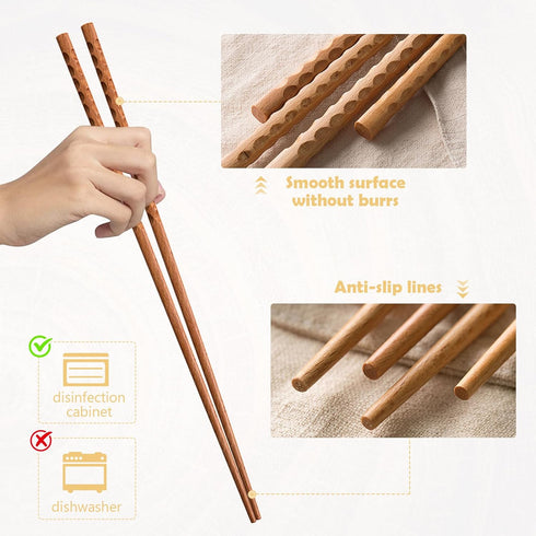 16.5 Inches Wooden Cooking Chopsticks, 2 Pairs Reusable Long Anti-Slip Chopsticks for Noodles, Frying, Hotpot