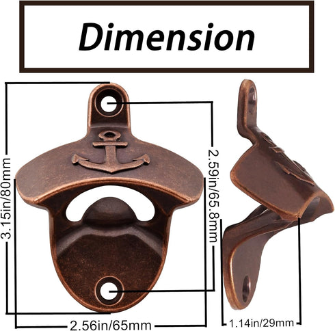 Old Fashioned Wall Mounted Bottle Opener - Stainless Soda Cap Opener for Nautical Coastal (Antique Copper)