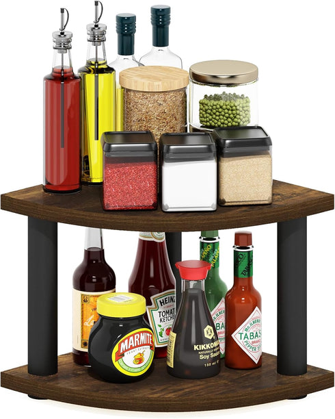 Furinno Turn-N-Tube Kitchen Countertop Organizer, 2-Tier Corner Countertop Organizer Shelf, Corner Shelf,