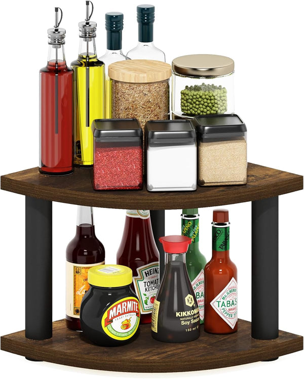 Furinno Turn-N-Tube Kitchen Countertop Organizer, 2-Tier Corner Countertop Organizer Shelf, Corner Shelf,