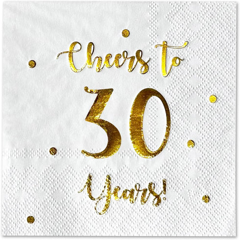 Cheers to 30 Years Cocktail Napkins, Happy 30th Birthday Decorations, 50-Pack