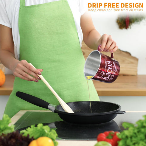 QMET 1.3L Bacon,46oz Bacon Grease Saver Container with Fine Mesh Strainer,Stainless Steel Oil Keeper Can for Large