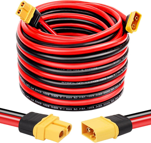XT60 Extension Cable 10AWG 20FT, Male to Female Connector for Portable Power Station Solar Panel