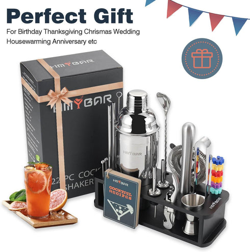 22-pc Set(24oz/700ml) Set Set 39-Recipe HMYBAR Cocktail Shaker | Mixology Bartender Kit | Bar Tool | Martini Making