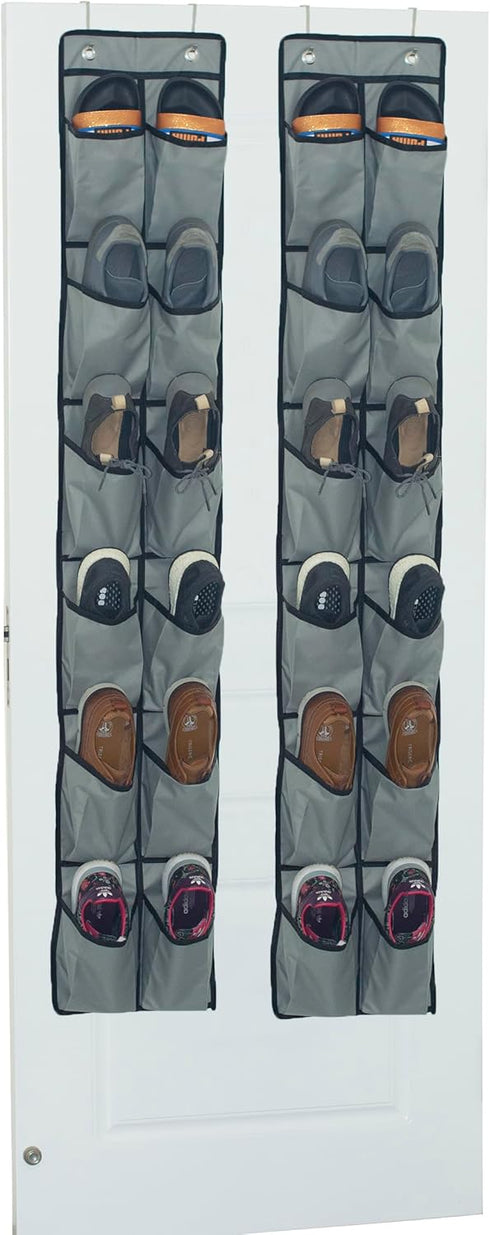 Shoe Organizer Over the Door, 12 Pockets Hanging Shoe Rack for Bedroom Closet Storage (Gray-2 Pack)