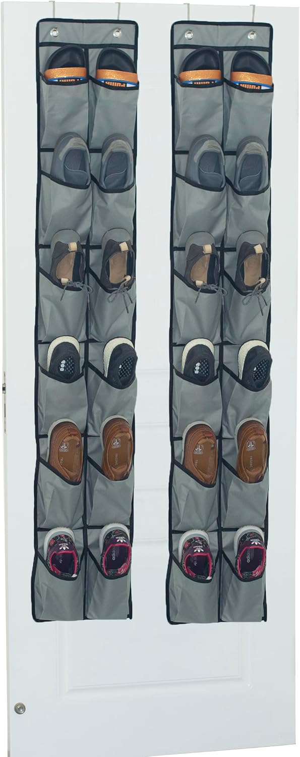 Shoe Organizer Over the Door, 12 Pockets Hanging Shoe Rack for Bedroom Closet Storage (Gray-2 Pack)