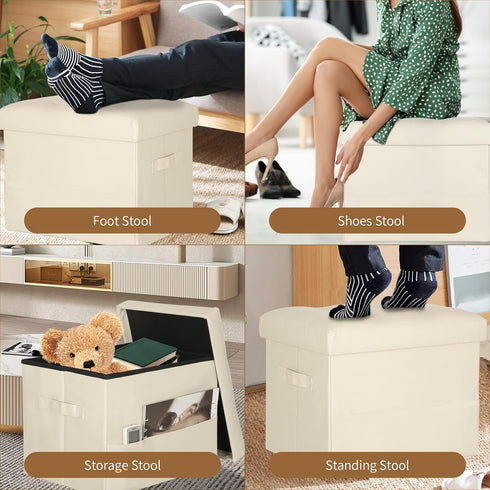 350 lbs, 17x13x13in, BelugaHelper Storage Ottoman Foot Rest Stool, Folding Leather Footstool Bench with Thicker Foam