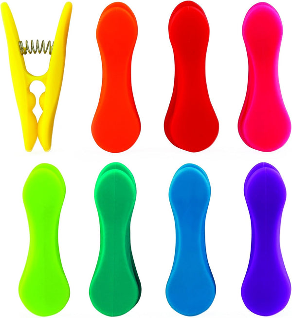 Kikkerland Rainbow Bag Clips - Set of 8, Multicolor